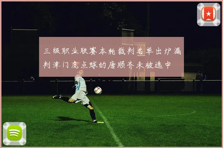 三级职业联赛本轮裁判名单出炉漏判津门虎点球的唐顺齐未被选中